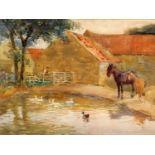 ENGLISH SCHOOL (LATE 19TH/EARLY 20TH CENTURY) SHIRE HORSE AND FOAL BESIDE A POND