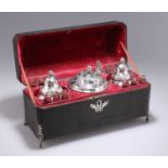 A CASED SET OF TWO GEORGE III SILVER TEA CADDIES AND A SUGAR BOX