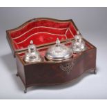 A CASED SET OF TWO GEORGE II SILVER TEA CADDIES AND A SUGAR BOX