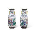 A LARGE PAIR OF CHINESE FAMILLE ROSE VASES, 19TH CENTURY