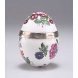 A CONTINENTAL SILVER-MOUNTED PORCELAIN EGG-FORM BOX