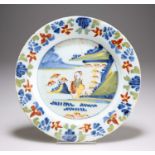 A LONDON DELFT POLYCHROME PLATE, LAMBETH, CIRCA 1770