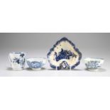 FOUR PIECES OF LIVERPOOL BLUE AND WHITE PORCELAIN