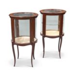 A FINE PAIR OF EDWARDIAN INLAID MAHOGANY BIJOUTERIE CABINETS