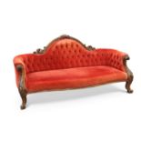 A VICTORIAN LARGE MAHOGANY AND UPHOLSTERED SOFA, CIRCA 1870