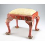 A CHINOISERIE RED LACQUER STOOL