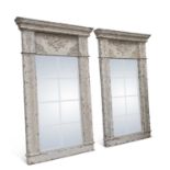 A LARGE PAIR OF GUSTAVIAN STYLE PAINTED MIRRORS