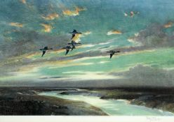 AFTER PETER SCOTT (1909-1989) PAIR OF PRINTS "WHITE FRONTED GEESE AT DAWN" AND MALLARDS IN FLIGHT