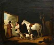 AFTER GEORGE MORLAND (1763-1804) BARN INTERIOR WITH HORSE AND DOGS