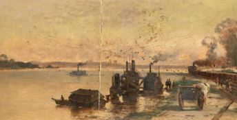 ATTRIBUTED TO ADOLF KAUFMANN (AUSTRIAN 1848-1916) STEAMBOATS ON THE RIVER
