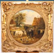 ATTRIBUTED TO JOHN FREDERICK HERRING JNR (1815-1907) HORSES, COWS AND CHICKENS IN A FARMYARD