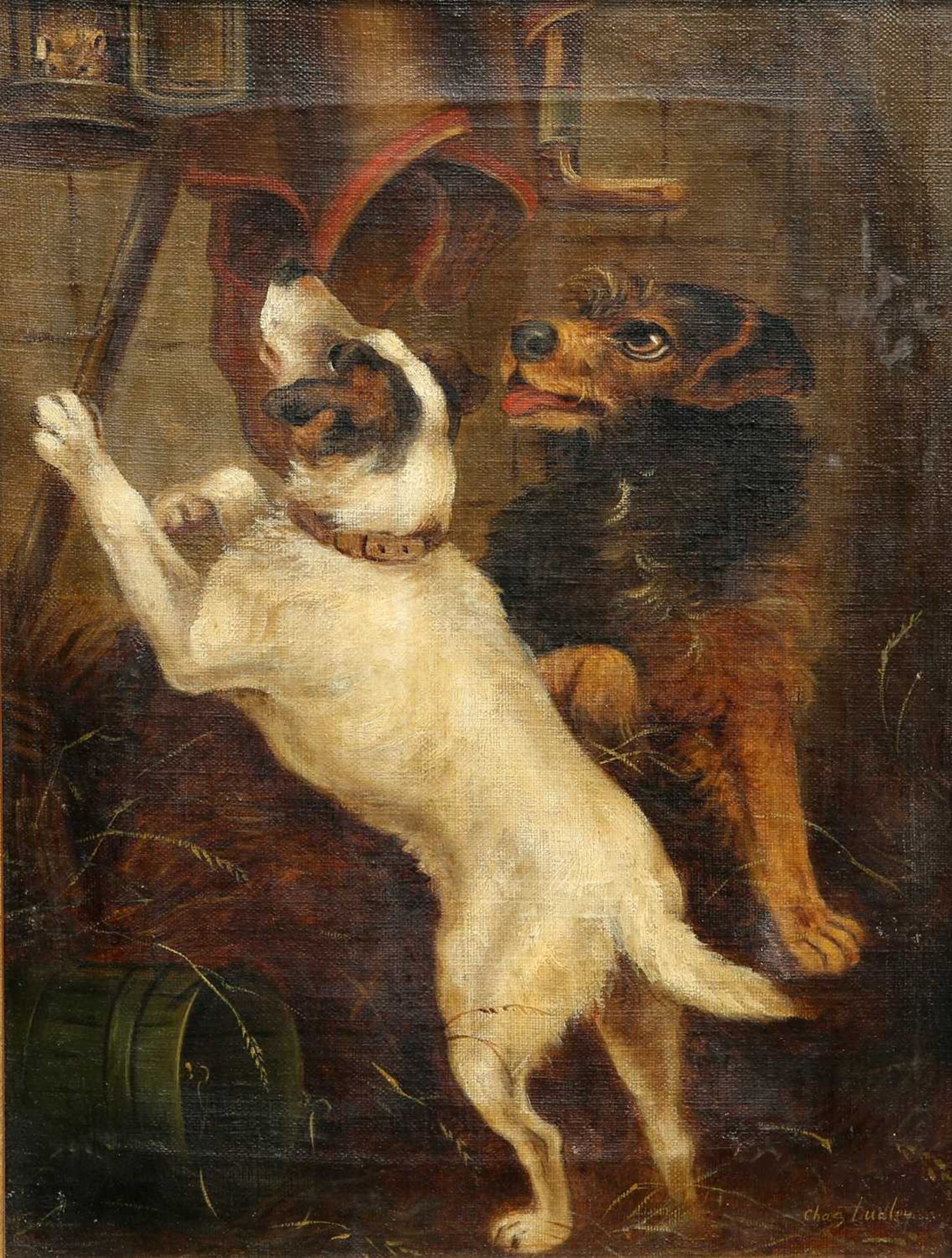 CHARLES DUDLEY (1826-1909) A PAIR OF PICTURES OF TERRIERS CATCHING RATS - Image 2 of 4