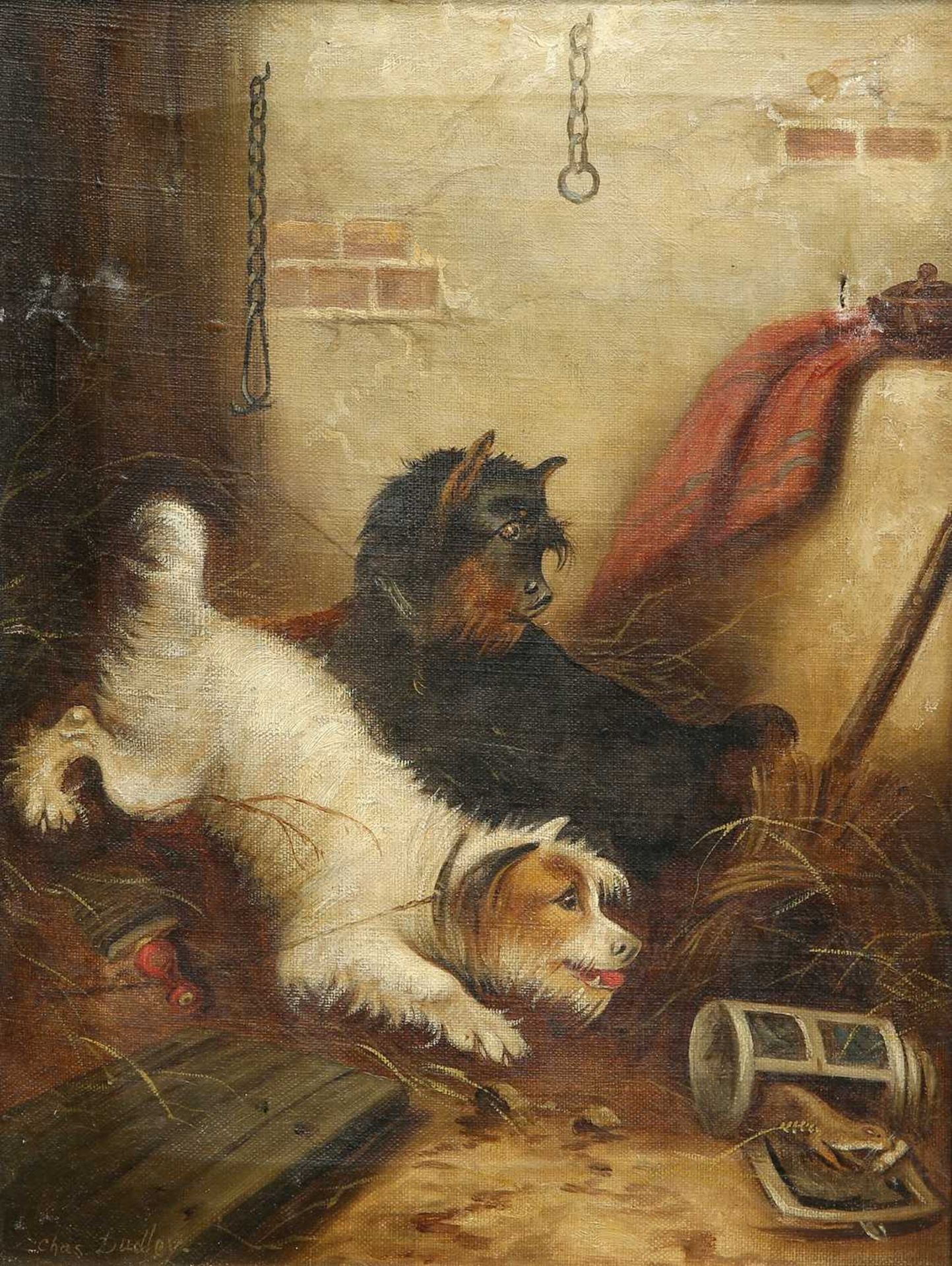 CHARLES DUDLEY (1826-1909) A PAIR OF PICTURES OF TERRIERS CATCHING RATS
