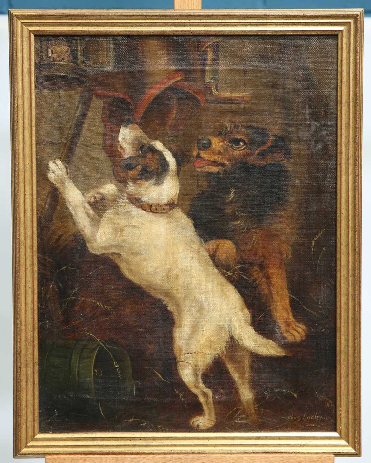 CHARLES DUDLEY (1826-1909) A PAIR OF PICTURES OF TERRIERS CATCHING RATS - Image 4 of 4