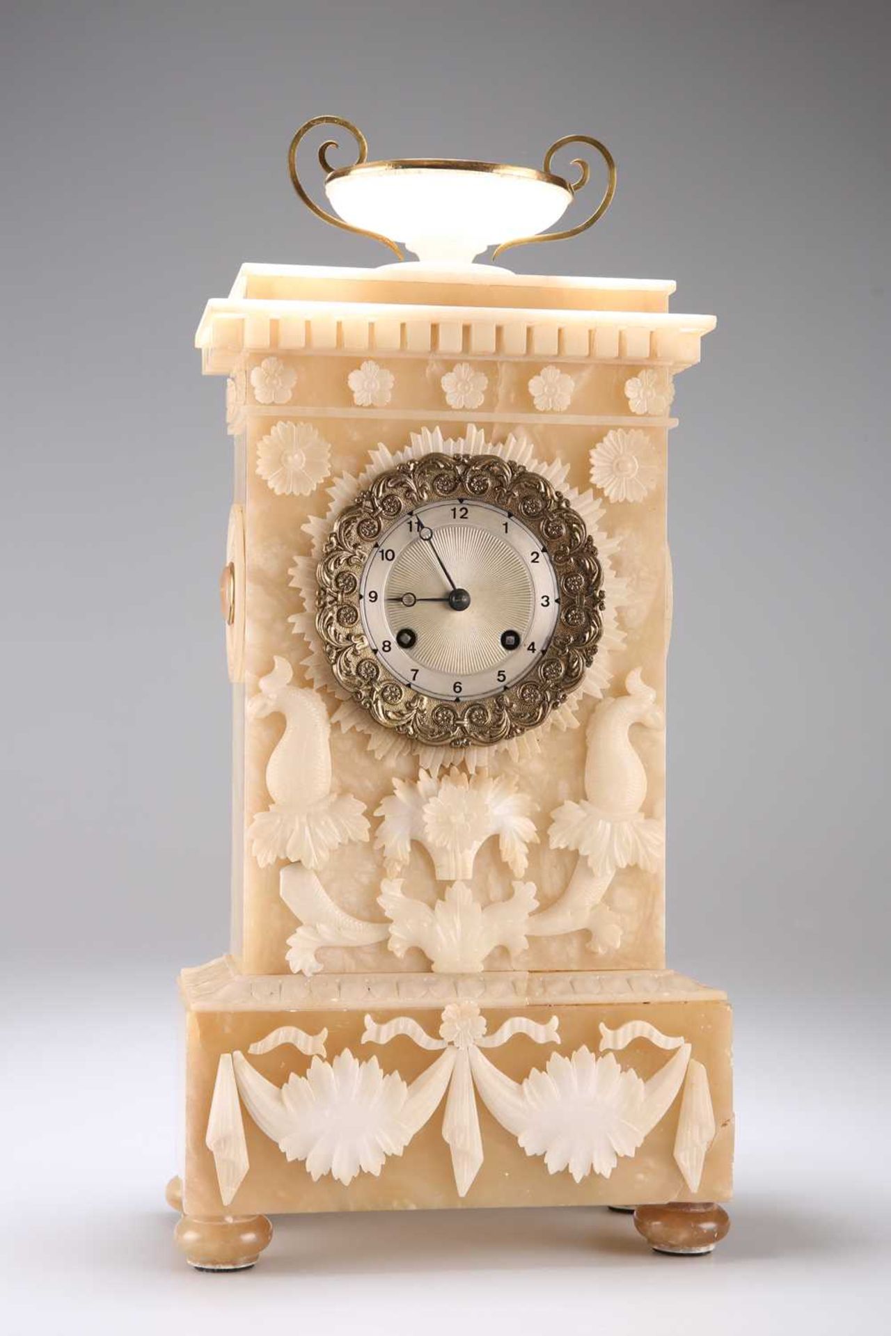 A FRENCH ALABASTER MANTEL CLOCK, 19TH CENTURY