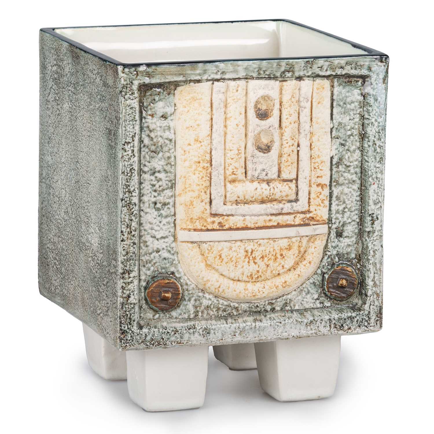 ANNE JONES FOR TROIKA POTTERY, A LARGE FOOTED CUBE PLANTER - Image 2 of 3