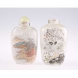 TWO CHINESE REVERSE PAINTED GLASS SNUFF BOTTLES