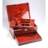 A CHINESE RED LACQUER JEWELLERY BOX