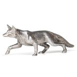 A SILVER-PLATED MODEL OF A FOX, 20TH CENTURY