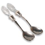 A PAIR OF EDWARDIAN SILVER-MOUNTED CUT-GLASS SALAD SERVERS