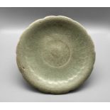 A RARE LONGQUAN GUAN-TYPE FOLIATE-RIMMED SHALLOW DISH, SOUTHERN SONG DYNASTY, 13TH CENTURY