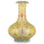 A CHINESE FAMILLE ROSE YELLOW-GROUND BOTTLE VASE