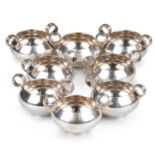 A SET OF EIGHT ELIZABETH II SILVER TWO-HANDLED BOWLS