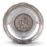 ROYAL INTEREST: AN ELIZABETH II SILVER COMMEMORATIVE DISH