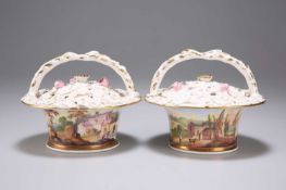A PAIR OF POT POURRI BASKETS AND COVERS, OF ROCKINGHAM TYPE
