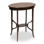 AN EDWARDIAN STRING-INLAID MAHOGANY OVAL OCCASIONAL TABLE