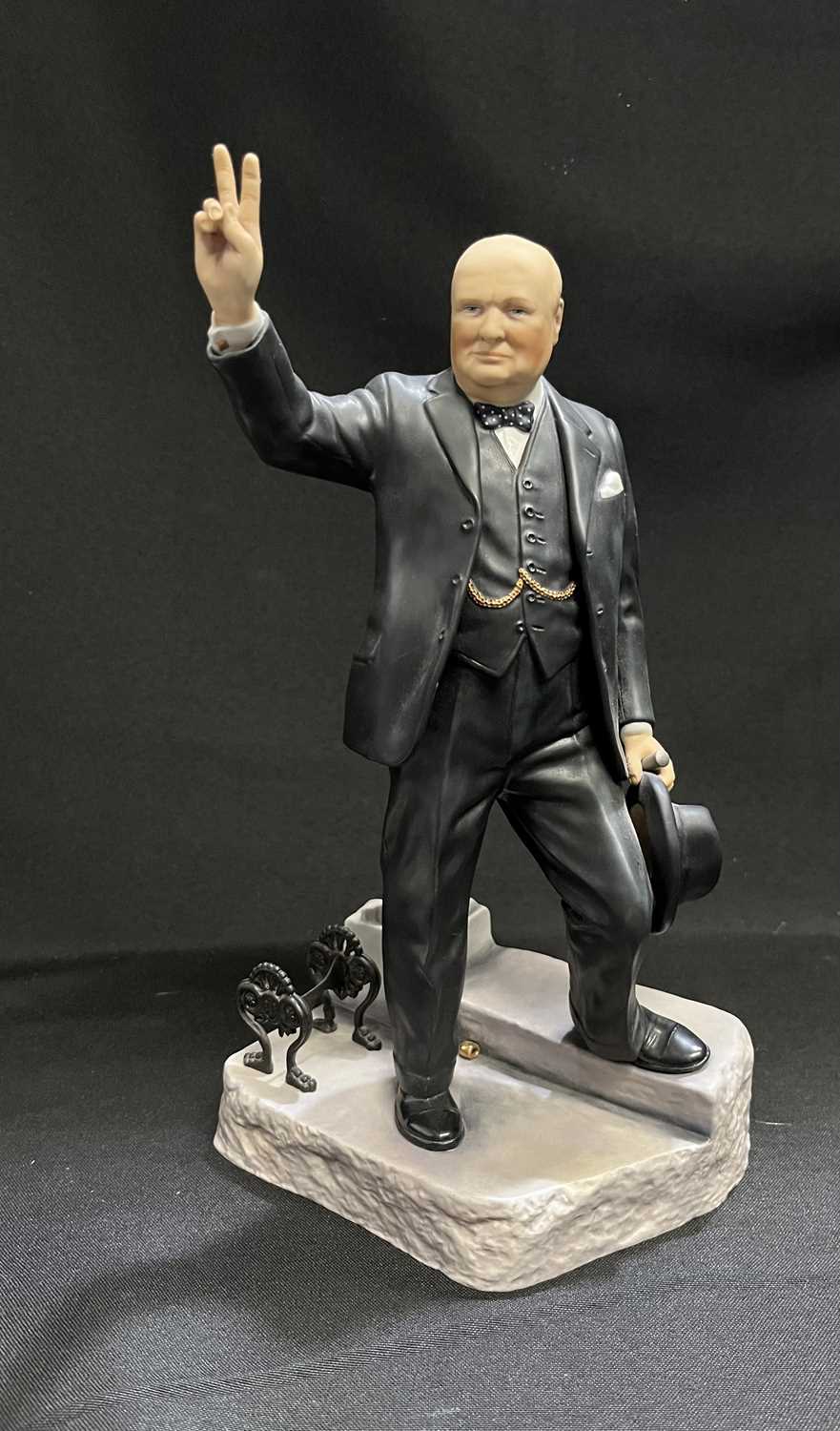 A PORCELAIN FIGURE OF WINSTON CHURCHILL, BY ASHMOR WORCESTER - Image 2 of 4