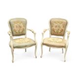 A PAIR OF LOUIS XV STYLE PAINTED FAUTEUILS