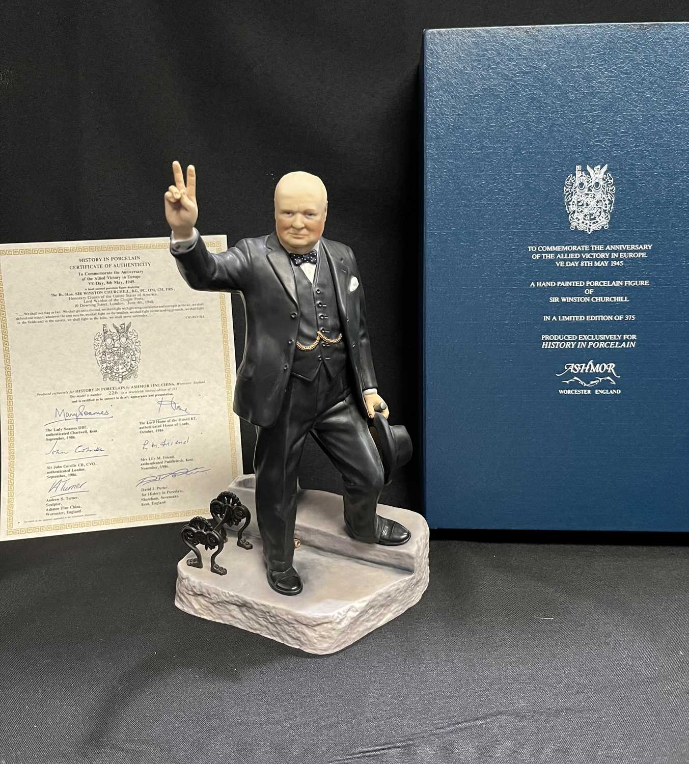 A PORCELAIN FIGURE OF WINSTON CHURCHILL, BY ASHMOR WORCESTER