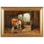 ATTRIBUTED TO JOHN EMMS (1844-1912) MILKING THE COW, AN OIL SKETCH