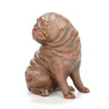 A CHINESE CARVED HUANGHUALI MODEL OF A PUG DOG, QING DYNASTY