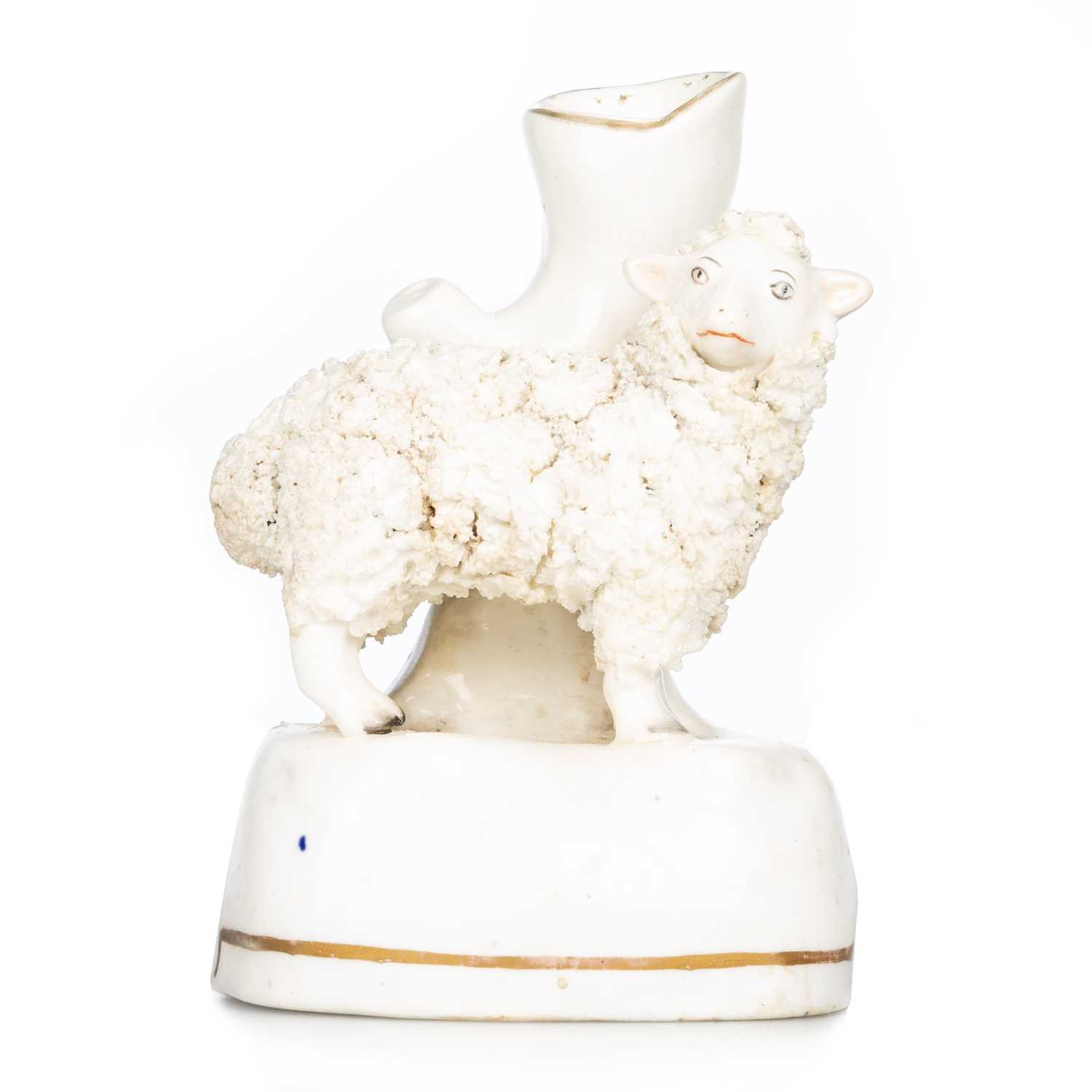 A STAFFORDSHIRE SHEEP SPILL VASE, CIRCA 1840