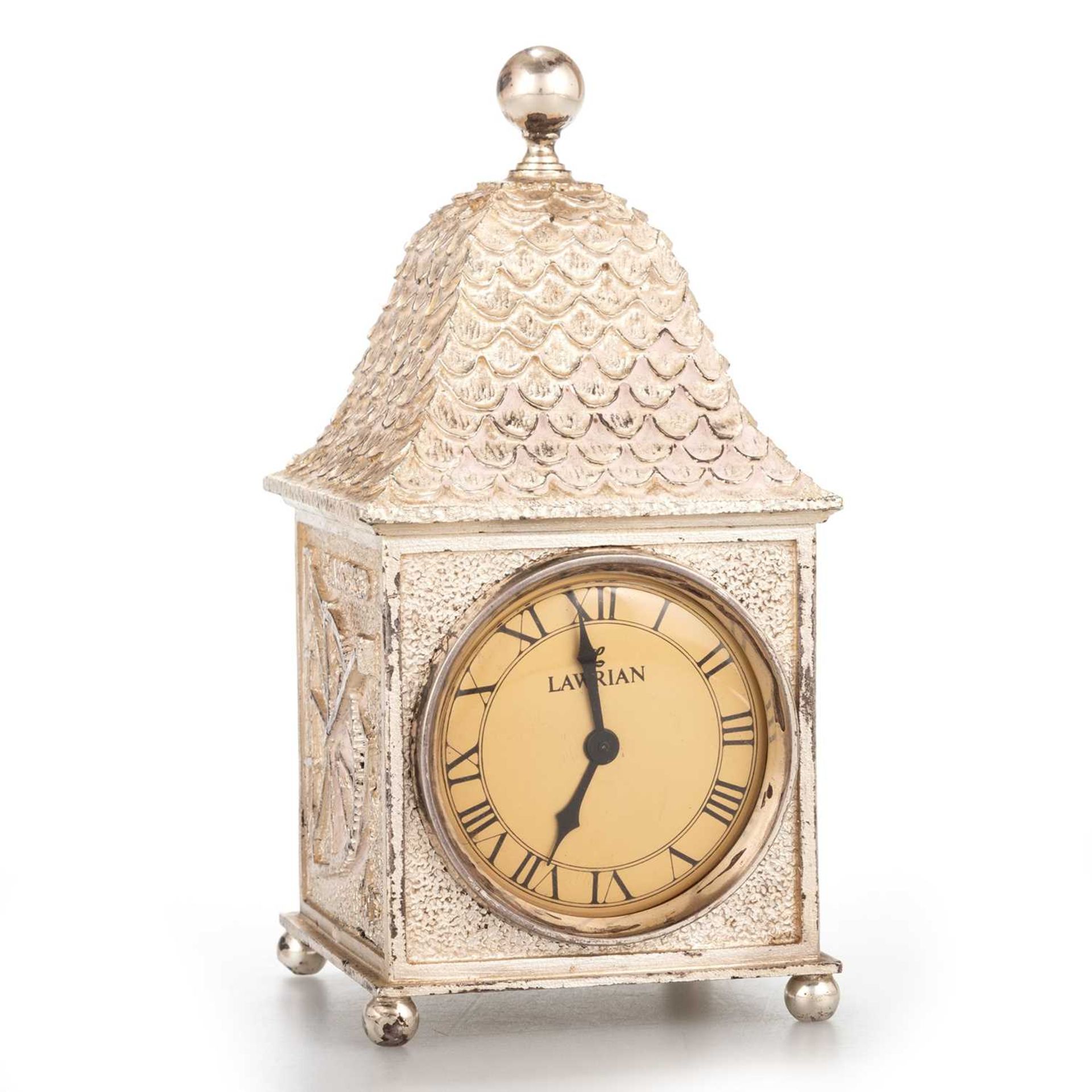 AN ELIZABETH II SILVER COMMEMORATIVE CLOCK