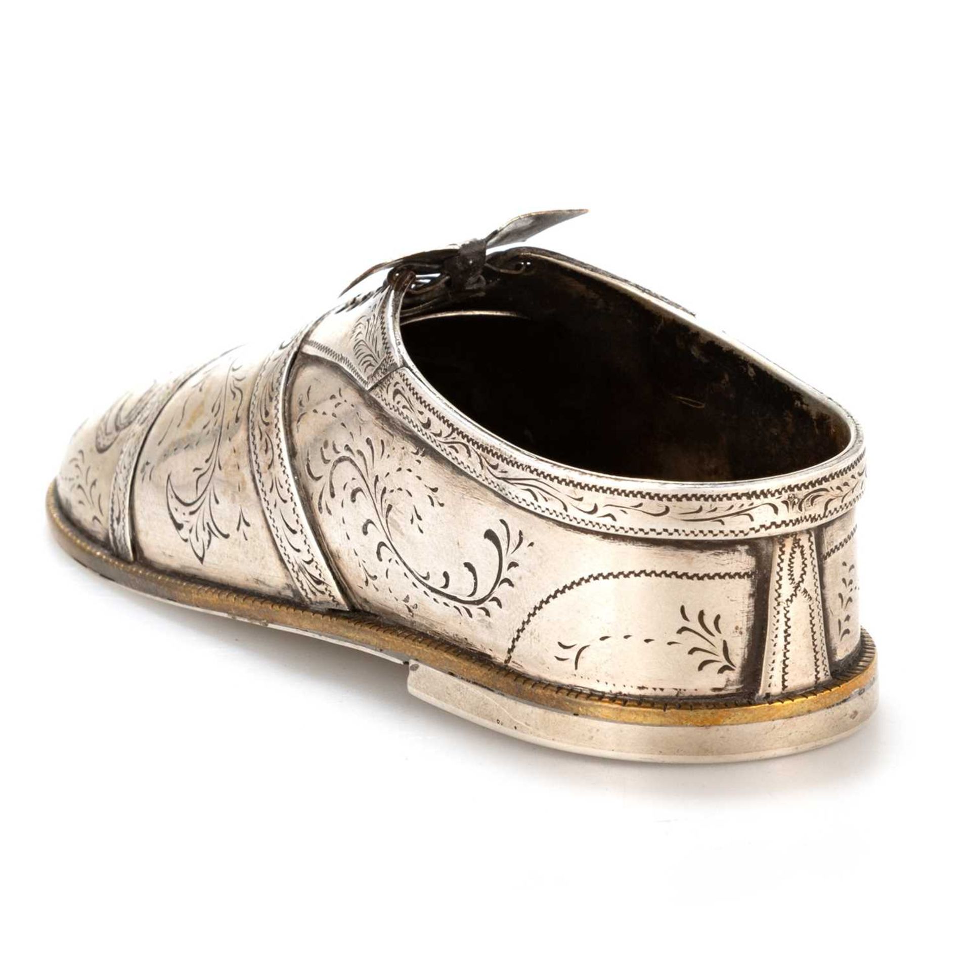 A HEAVY AND RARE RUSSIAN SILVER MODEL OF A SHOE - Image 2 of 3