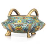 A CHINESE GILT-BRONZE AND CLOISONNE ENAMEL CENSER