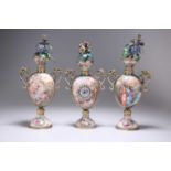 A RARE GARNITURE OF THREE VIENNESE ENAMEL AND SILVER-GILT VASES, CIRCA 1880