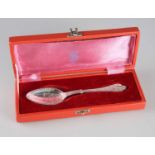 A SILVER 'BIRTH RECORD' SPOON