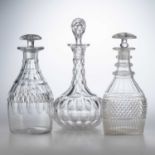 THREE 19TH CENTURY GLASS DECANTERS