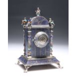 A FINE VIENNESE SILVER, ENAMEL AND LAPIS LAZULI CLOCK, BY HERMANN BOHM, VIENNA, CIRCA 1880