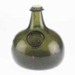 A RARE GREEN GLASS 'ONION' WINE BOTTLE