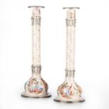 A FINE PAIR OF AUSTRIAN SILVER AND ENAMEL CANDLESTICKS