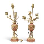 A PAIR OF 19TH CENTURY GILT-METAL MOUNTED MARBLE TABLE LAMPS