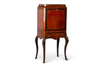 A CONTINENTAL GILT-METAL MOUNTED ROSEWOOD AND SATINWOOD SECRETARY CABINET