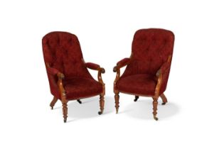 A PAIR OF WILLIAM IV ROSEWOOD AND UPHOLSTERED ARMCHAIRS