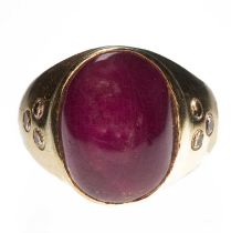 A RUBY AND DIAMOND DOMED RING