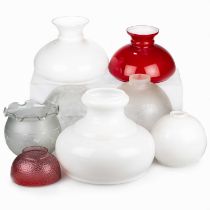 A MIXED GROUP OF GLASS OIL LAMP SHADES